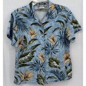 VTG Go Barefoot Women S Hawaiian Floral Palm Shirt Summer Beach Resortwear Vacay